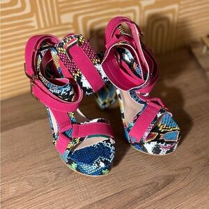 Vibrant Pink and Multicolor Women's Sandals
